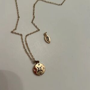 Compass Necklace with ”J” Leaf Initial